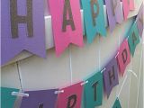 Happy Birthday Banner Violet Hot Pink Teal Purple and Silver Glitter Happy Birthday