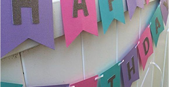 Happy Birthday Banner Violet Hot Pink Teal Purple and Silver Glitter Happy Birthday