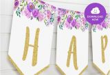 Happy Birthday Banner Violet Violet Floral Happy Birthday Banner Violet and Gold