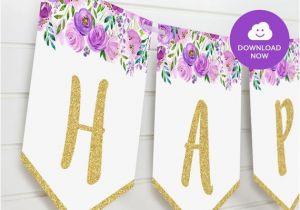 Happy Birthday Banner Violet Violet Floral Happy Birthday Banner Violet and Gold