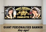 Happy Birthday Banner White and Gold Personalised Giant Large Black Gold Stars Happy Birthday