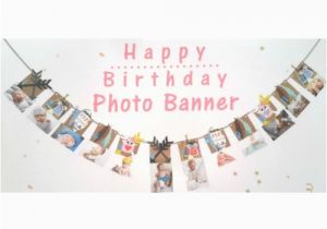 Happy Birthday Banner with Baby Photo 1st Happy Birthday Party Monthly Baby Shower Banner