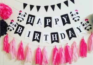 Happy Birthday Banner with Baby Photo Panda Bear Garland Photo Prop Panda Party Photo Props