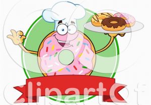 Happy Birthday Banners Cartoon Characters Clipart Of A Cartoon Happy Round Pink Sprinkled Donut Chef