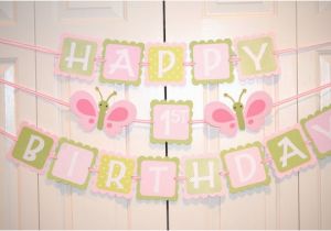 Happy Birthday Banners for Card Making butterfly Happy 1st Birthday Banner Birthday Party butterfly