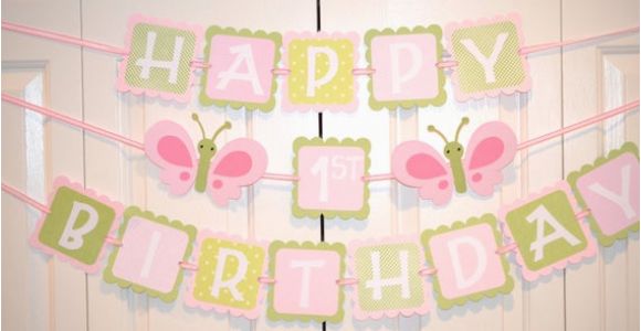 Happy Birthday Banners for Card Making butterfly Happy 1st Birthday Banner Birthday Party butterfly