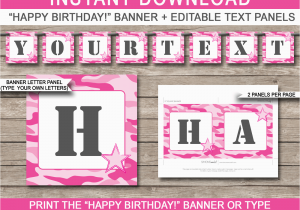 Happy Birthday Banners for Card Making Pink Camo Banner Template Happy Birthday Banner