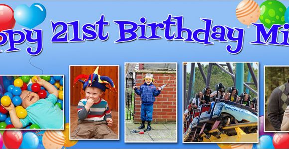 Happy Birthday Banners Next Day Delivery Balloon Background Birthday Banner with Up to 6 Pictures