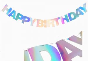 Happy Birthday Banners Silver Iridescent Silver Shimmering Happy Birthday Banner Bunting