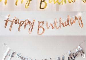 Happy Birthday Banners to Print at Home Rose Gold Party Decor Decorations Silver Happy Birthday