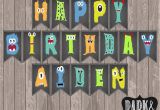 Happy Birthday Banners with Names Custom Little Monster Birthday Banner with Name Monster