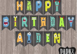 Happy Birthday Banners with Names Custom Little Monster Birthday Banner with Name Monster