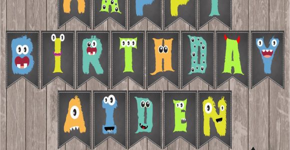 Happy Birthday Banners with Names Custom Little Monster Birthday Banner with Name Monster
