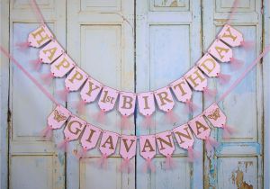 Happy Birthday Banners with Names Happy 1st Birthday Banner Name with butterflies Optional