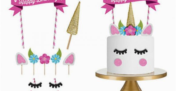 Happy Birthday Cake Banner Diy Glitter Unicorn Horn Happy Birthday Cake topper Banner