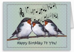 Happy Birthday Card with Photo and Music Happy Birthday Three Birds Singing Music Staff Greeting