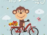 Happy Birthday Cards with Monkeys Happy Birthday Funny Monkey On Bike Stock Vector 562117264