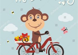 Happy Birthday Cards with Monkeys Happy Birthday Funny Monkey On Bike Stock Vector 562117264