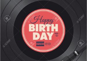 Happy Birthday Dj Card Happy Birthday Card Vinyl Illustration Background Vector