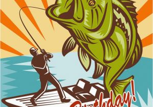 Happy Birthday Fishing Cards Fly Fisherman On Boat Catching Largemouth Bass Lakes