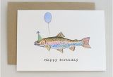 Happy Birthday Fishing Cards Trout Birthday Card Party Hat Balloon Happy Birthday