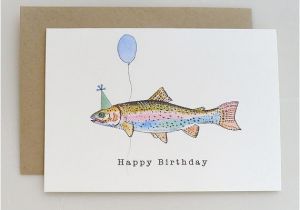 Happy Birthday Fishing Cards Trout Birthday Card Party Hat Balloon Happy Birthday