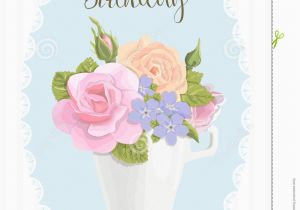 Happy Birthday Flowers Romantic Vintage Romantic Card Flowers In Cup On Happy Birthday