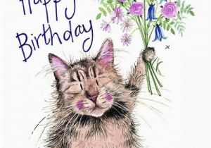 Happy Birthday From the Cat Card Cat and Bouquet Sparkle Cat Birthday Card Cat themed
