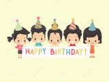 Happy Birthday Japanese Banner asian Kids with Happy Birthday Banner Stock Vector Image