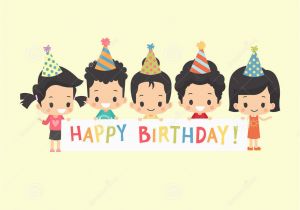 Happy Birthday Japanese Banner asian Kids with Happy Birthday Banner Stock Vector Image