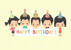 Happy Birthday Japanese Banner asian Kids with Happy Birthday Banner Stock Vector Image