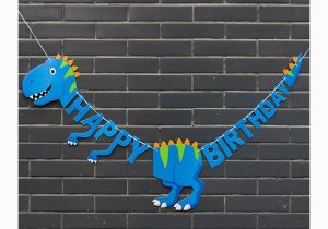 Happy Birthday T Rex Banner Blue T Rex Shaped Happy Birthday Banner Dinosaur Party