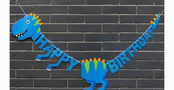 Happy Birthday T Rex Banner Blue T Rex Shaped Happy Birthday Banner Dinosaur Party