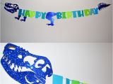 Happy Birthday T Rex Banner Boy 39 S Birthday Party Blue Glitter Sparkly Dinosaur Happy