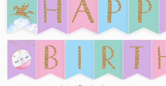 Happy Birthday Unicorn Banner Free Unicorn Donut Banner Unicorn Happy Birthday Printable