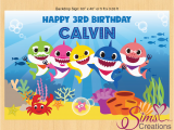 Happy Third Birthday Banner Baby Shark theme Printable Backdrop Banner Custom Photo