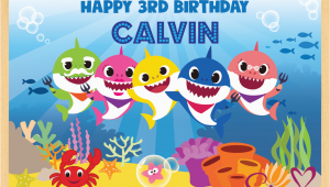 Happy Third Birthday Banner Baby Shark theme Printable Backdrop Banner Custom Photo