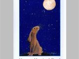 Hare Birthday Cards orig Large Moon Gazing Hare Painting Birthday Greetings