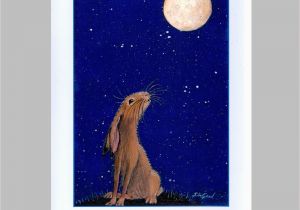 Hare Birthday Cards orig Large Moon Gazing Hare Painting Birthday Greetings