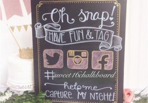 Hashtag for Birthday Girl Oh Snap Hashtag Your Day Hand Lettered Sweet 16 Chalkboard
