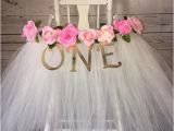 High Chair Decorations for 1st Birthday High Chair Tutu High Chair Skirt Ivory and Pink Highchair