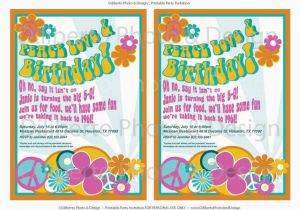 Hippie Invitations Birthday Party Printable Party Invitation Hippie 1960s by Dilibertodesign