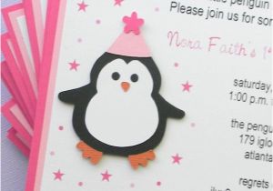 Homemade Birthday Invites Handmade Pink Penguin Birthday Party Invitations by