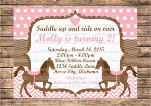 Horse themed Birthday Invitations Personalized Pink and Brown Horse themed Birthday Party