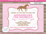 Horseback Riding Birthday Party Invitations Pink Horse Party Invitation Template