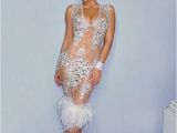 Hot 21st Birthday Dresses Sparkly Perspective Feather Dress Sexy Flashing Birthday