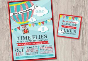 Hot Air Balloon 1st Birthday Invitations Hot Air Balloon Birthday Invitation Time Flies Hot Air