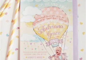 Hot Air Balloon 1st Birthday Invitations Hot Air Balloon Invitations First Birthday with Clouds