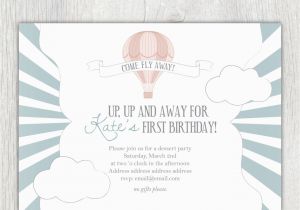 Hot Air Balloon 1st Birthday Invitations Printable Invitation Hot Air Balloon Invitation Style 1