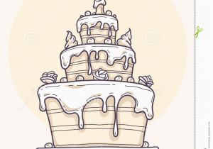 How to Draw A Birthday Card Greeting Card with Big Birthday Cake Stock Vector